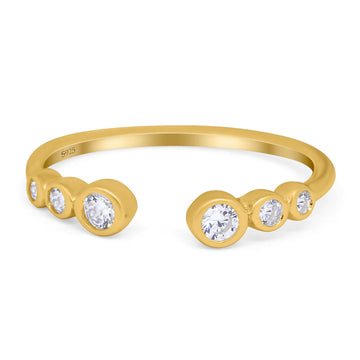 Half Eternity Ring Band Bezel Round Yellow Tone, Simulated Cubic Zirconia 925 Sterling Silver (4mm)